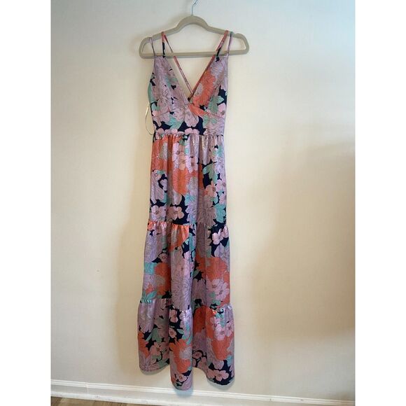 Dreamy Blooms Navy Blue Multi Floral Print Tiered Maxi Dress Lulus NWT Size XS - Picture 8 of 9